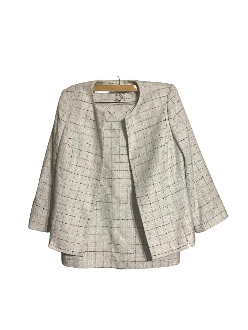 KASPER M Light Sparkle Plaid Collarless Blazer Skirt Set